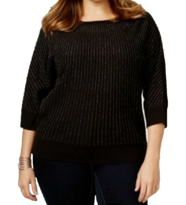 $80 Charter Club Women's Plus 2X Black/Silver Metallic Dolman Sleeve Sweater Top - Image 1 of 4