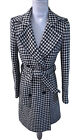 J CREW Double Breasted Houndstooth Black/White Belted Wool Blend Long Coat- Sz 2