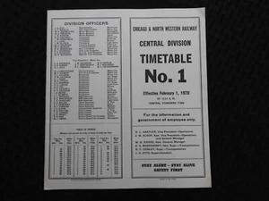 1970 Chicago & North Western Railway Railroad TIMETABLE No. 1 Central Division - Picture 1 of 3
