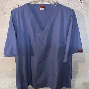 Dickies Scrub Top Womans Size 3XL One Pocket Solid Blue V Neck - Picture 1 of 7