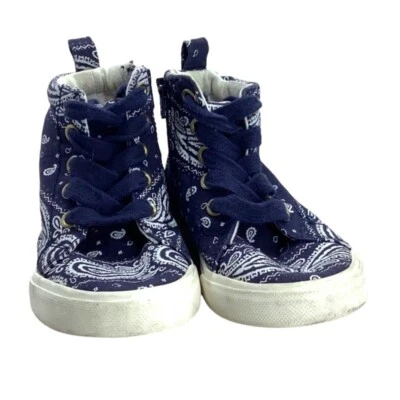 Tenis Gymboree Azul Blanco Estampado Paisley Parte Superior Alta Cremallera Lateral Niño Pequeño Talla 7 Foto 1 de 4