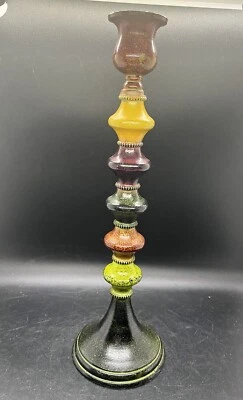 Pier 1 Candlestick Green Colorful Metal Boho - Image 1 of 3