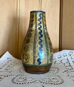 Hand Turned Wood Vase Hand Painted Rustic Abstract Boho Style Home Decor - Picture 1 of 6