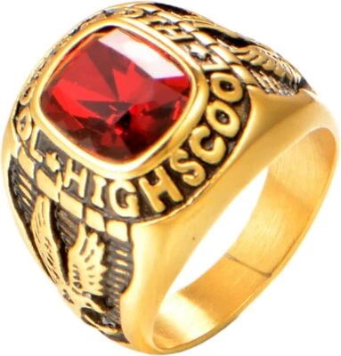 Retro Eagle Stainless Steel Rings High School Cz Gold Tone Jewelry US Size 7-13 - Image 1 of 4