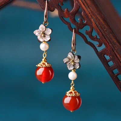 China Agate/Conch/Shell Flower Tibetan Style Exquisite Fashion Earbob Earrings - Image 1 of 4