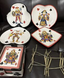 Set 4 Tabletops Gallery King of Hearts Playing Cards Ceramic Plates & Coasters