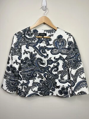 Blazer Talbots Mujer 10 Negro Azul Chaqueta Estampado Floral Botones Sin Cuello Foto 1 de 4