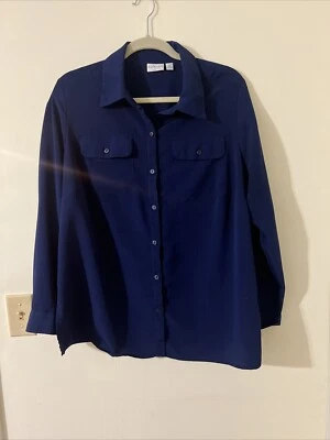 Kim Rogers Curvy 1X Button Up Long Sleeve Blouse Blue - Image 1 of 4