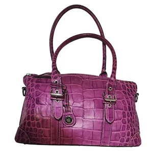 Dooney & Bourke Satchel Fuchsia Croc Embossed Leather Designer Handbag - Picture 1 of 9