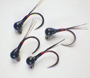All Black Perdigon Competition Jig Nymphs - Premium Trout Fly Fishing Flies #16 - Picture 1 of 16