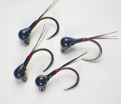 GUIDE FLIES All Black Perdigon Competition Jig Nymphs - Premium Trout Fly Fishing Flies #16