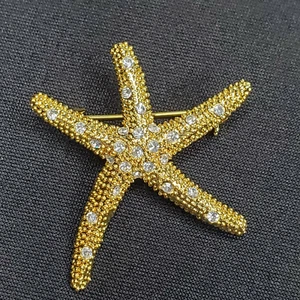 Ann Kleine Starfish Brooch Gold Tone Sparkly Pave Crystal Jeweled Brooch Pin 2” - Picture 1 of 6