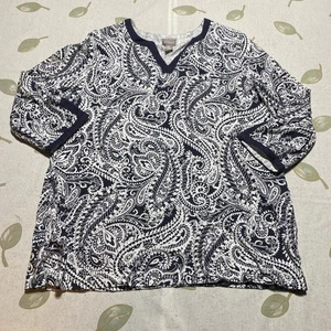 Chicos Top Damen Gr. 2 Large blau/weiß geblümt V-Ausschnitt 3/4 Arm Shirt - Bild 1 von 11