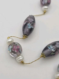 Collar de perlas vintage de Murano estilo veneciano lavanda floral murano cuentas de vidrio - Imagen 1 de 22