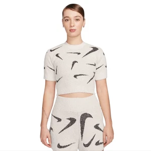 Nike Phoenix Cozy Boucle Logo Print Slim Fit Cropped Casual Knit T-Shirt Small S - Picture 1 of 13