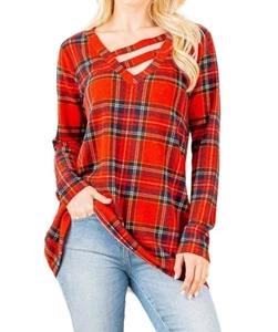 Heimish Usa Holiday Plaid Criss Cross Top Size 2X - Picture 1 of 3
