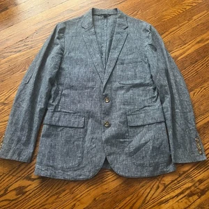 J Crew Blazer Men's M Grey Chambray Linen Blend Lightweight Unstructured Jacket - Picture 1 of 6