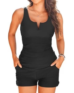 Tankini Two Piece with Shorts - Womens Tummy Control Swimsuit with Pockets Ba... - Picture 1 of 7