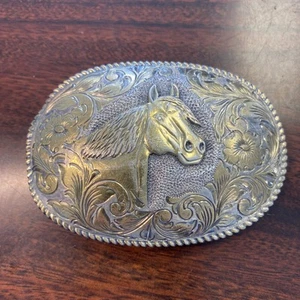 San Carlos Crumrine Jewelers 22k on Sterling Southwestern Etched Belt Buckle - Picture 1 of 4