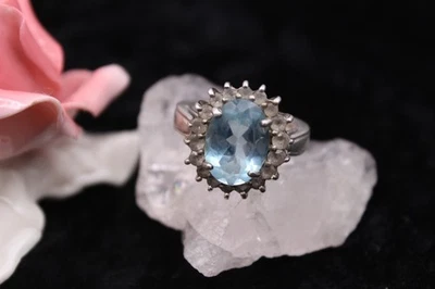 Ring Silberring Blautopas mit Bergkristalle Silber 925; Größe 57 (18,1 mm Ø) - Bild 1 von 4