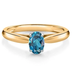 0.60 Ct  London Blue Topaz 10K Yellow and White Gold Solitaire Engagement Ring - Picture 1 of 4
