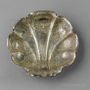 Antique Silverplate Scalloped Shell Tray Embossed Floral Trinket Catchall 6.5 In - Picture 1 of 11