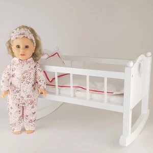MY LONDON GIRL 18 INCH DOLL FURNITURE WOODEN CRIB ROCKER BED WITH BEDDING BNIB - Picture 1 of 4