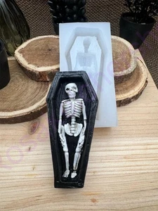 RIP 3D coffin with skeleton ghost Halloween handmade silicone mold for crafts - Picture 1 of 10