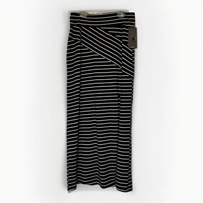 NEW NWT Mossimo Women’s Black Breton Striped Maxi Skirt Side Slit Sz S Nautical - Image 1 of 4