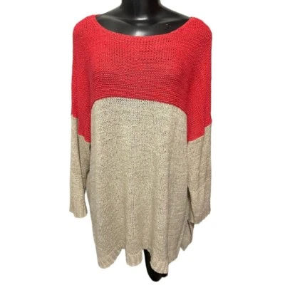 3X Joseph A Colorblock Dolman Sleeve Pullover Sweater Coral Oatmeal - Image 1 of 4