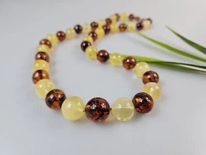Amber Necklace Round Baltic Beads Real Gemstone Ball Sphere Necklace Multi Color - Picture 1 of 11