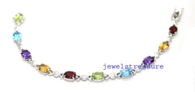 Natural Amethyst Citrine Garnet Blue topaz & Peridot stones 925 Silver Bracelet  - Image 1 of 4