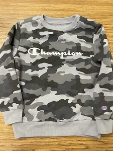 Champion Kids Gray Black Camo Crewneck Pullover Sweatshirt Size Youth 6 Boys - Picture 1 of 5