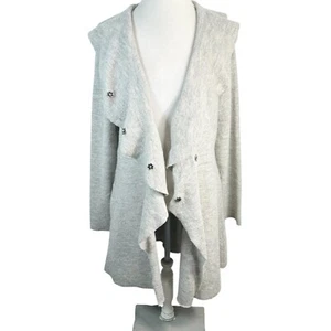 HWR Anthropologie 100% Wool Gray Duster Cardigan Ruffle Snap Button Boho Size L - Picture 1 of 10