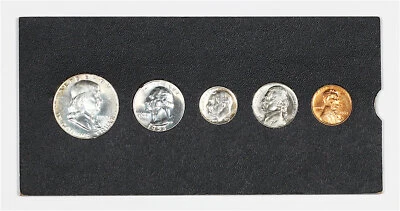 Juego de 5 monedas de prueba 1953 1C, 5C, 10C, 25C y 50C como nuevo en tarjetero negro Foto 1 de 2