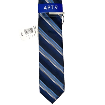 Apt 9 Mens Repp Tie  & Metal Tie Bar Set Navy Black Stripe 59" Polyester NEW - Image 1 of 4