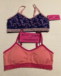 NWT Betsey Johnson. XOX Girls 2 pk Bralettes Seamless M 7 / 8 SR$20 Pink Navy - Picture 1 of 7