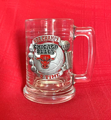 Chicago Bulls 5X NBA Champions Glass Stein Beer Mug 1997 Handcrafted in USA - Image 1 of 4