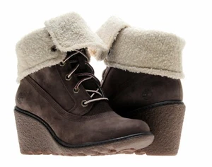 Size 6.5 Timberland Earthkeepers Amston Brown Wedge Fur Boots Lace Up Womens - Picture 1 of 12