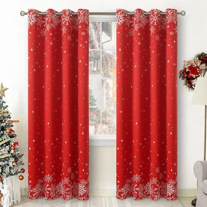 Red Christmas Curtains for Living Room, Grommet Christmas Decoration Window Blac - Picture 1 of 8