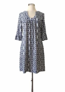 JUDE CONNALLY "Nancy's Dress Shift Navy Blue White Stretch Jersey MEDIUM - Picture 1 of 8