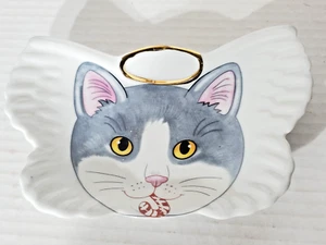 Vintage Castlemere Creations Cat with Angel Wings Halo Candy Cane Ceramic Dish - Picture 1 of 8