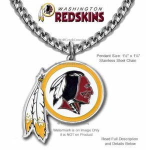 LARGE WASHINGTON REDSKINS NECKLACE STAINLESS STEEL CHAIN FOOTBALL NFL FREE SHIP' - Picture 1 of 13