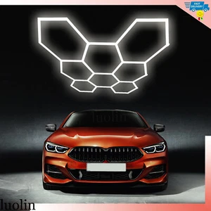 8 Hexagon White LED Lights Garage System Honeycomb Garage Light Hex Barbe Lights - Picture 1 of 15