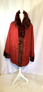 Dennis Basso WOMENS RED  REVERSIBLE FAUX FUR COAT WIND/RAIN RESIST JACKET~ 1X - Picture 1 of 14