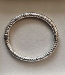 Vintage MILOR 925 Sterling Silver Italy Diamond Design Hinged Bangle Bracelet