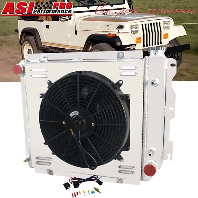 For 1987-2006 Jeep Wrangler TJ YJ Chevy V8 Swap 3 Row Radiator+Shroud Fan USA - Image 1 of 4