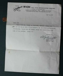 1976 Carrollton Kentucky WVCM Radio 100 FM Board Meeting letter Country Music--- - Picture 1 of 1