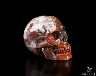 Calavera de cristal tallada a mano de ágata de encaje loco rojo de 1,4", realista Foto 1 de 4