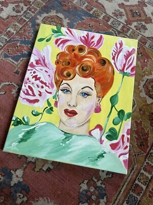 LUCILLE BALL I LOVE LUCY STAR HAND PAINTED CANVAS ACRYLIC PAINTING POP ART 16x20 - Image 1 of 4